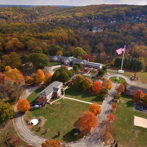 Birds eye view Valley Forge in the fall.